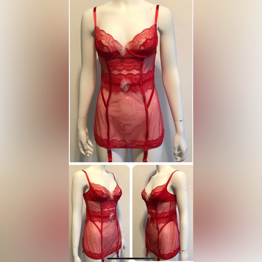 Victoria's Secret Lingerie Corset bustier Red Size 34B Lace Sheer NWT